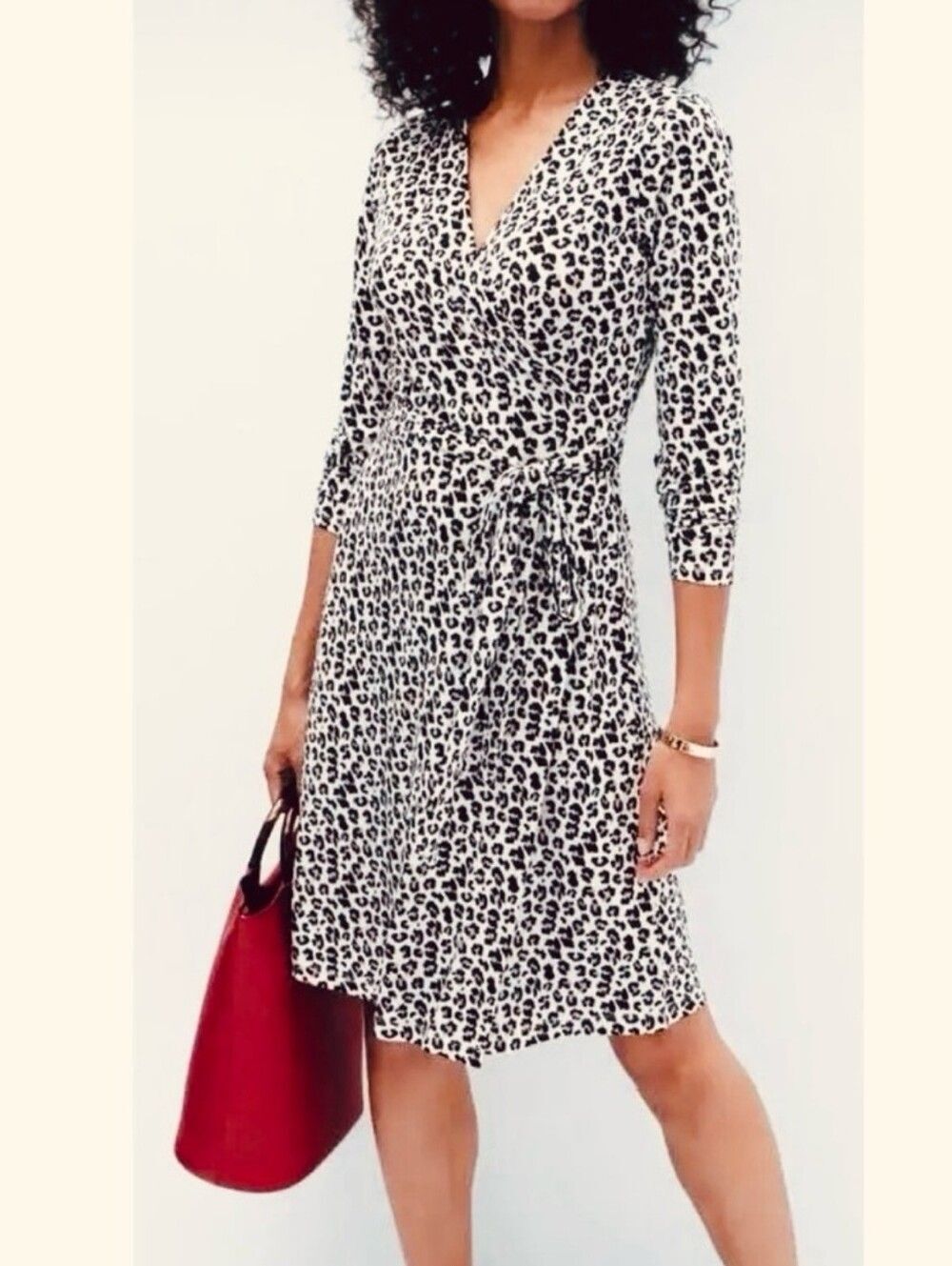 NWT Banana Republic Petite Faux Wrap Printed Dress Black Ivory Long Sleeve XS